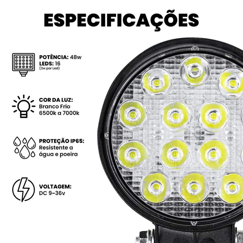 Farol de LED Redondo 42W